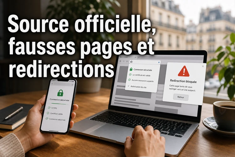 Source officielle, fausses pages et redirections